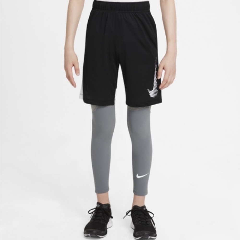 NIKE Pro Kids Compression Pants. Boys Size Medium. Color Gray.